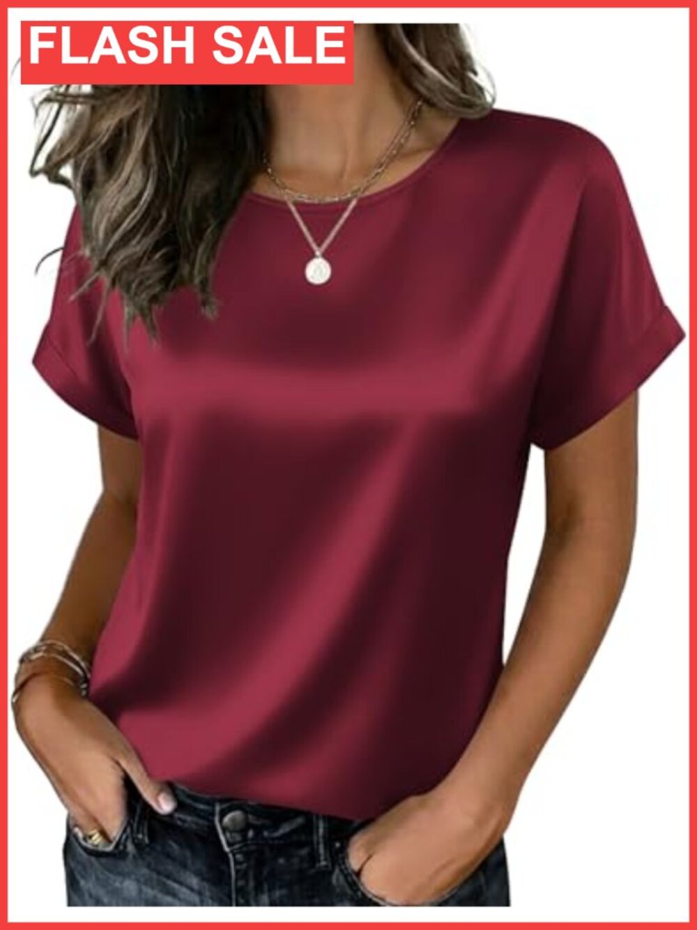 Zeagoo Satin Silk Blouse Short Sleeve Crewneck Dressy Casual Top